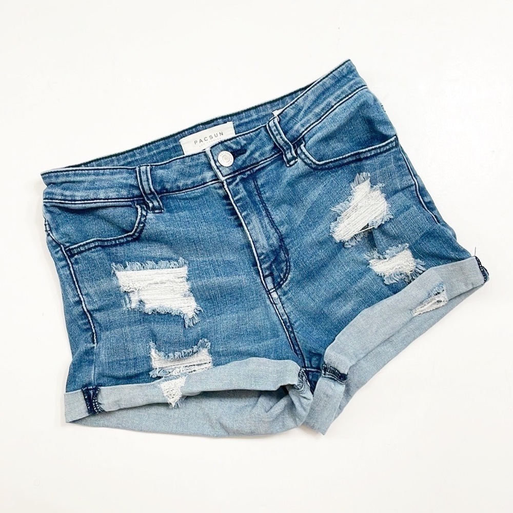 PacSun super stretch shortie distressed denim shorts
